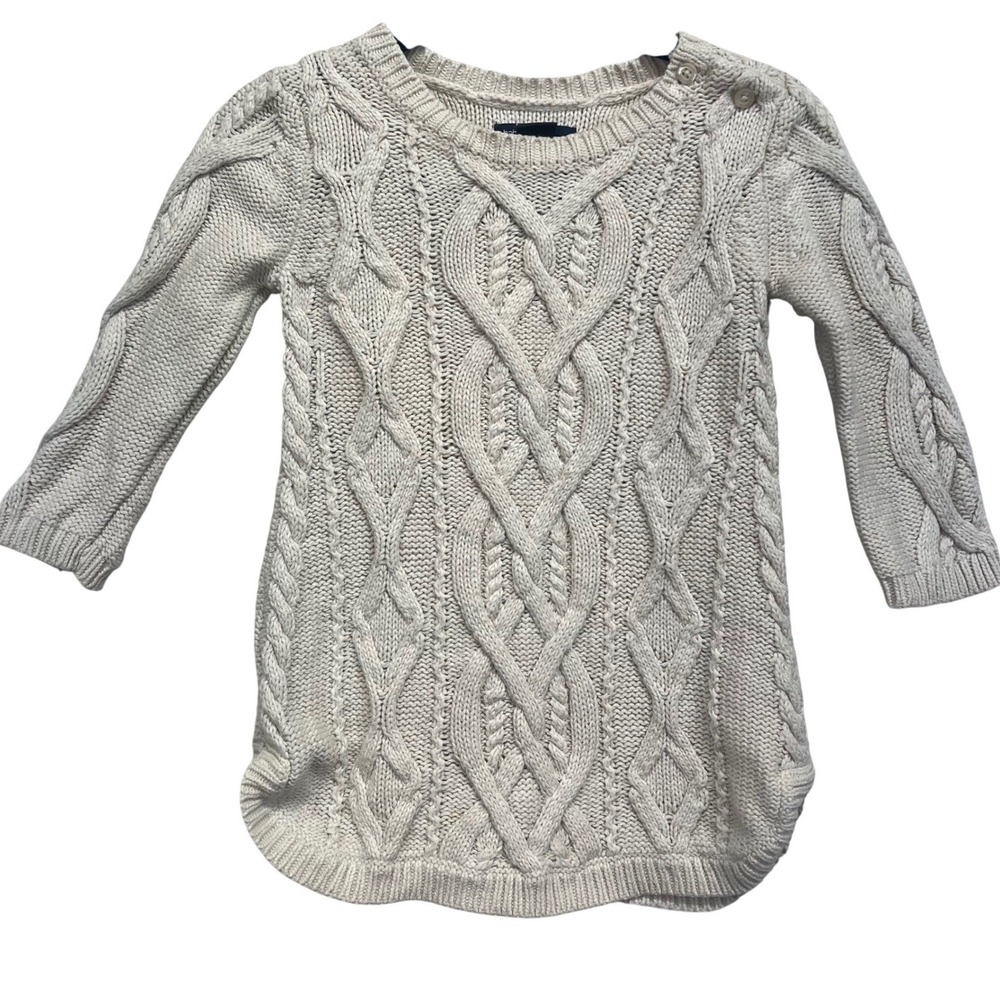 BabyGap French Vanilla Fisherman Cable Knit Cotton Sweater Dress 6-12 Month READ